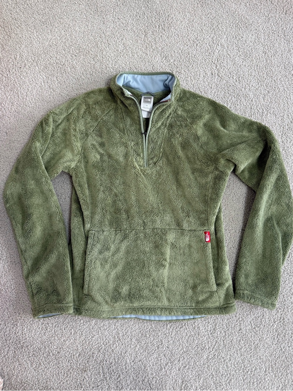 The North Face Olive Green Teddy Fleece Pullover Jacket